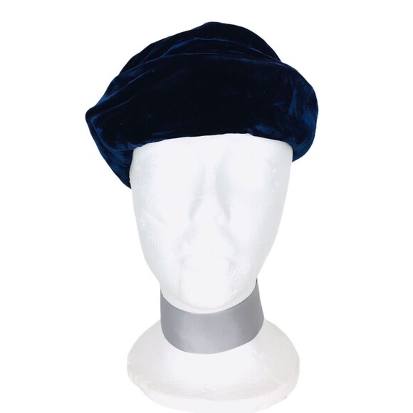 Vintage 50s Himelhoch's Detroit Women's Blue Velvet Cap Hat - Picture 3 of 9